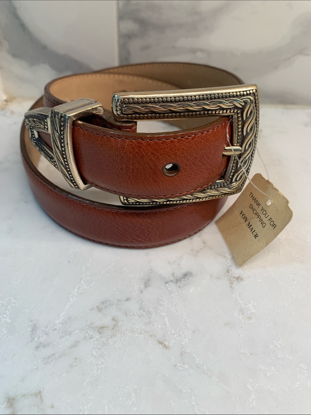 New Brighton Brown Leather Western Belt Ornate Silver Buckle Size S 28 - Picture 1 of 7